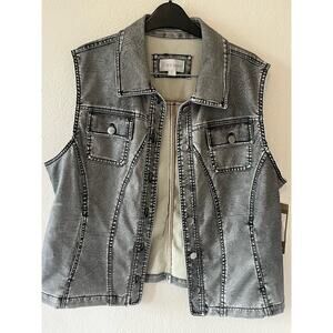 NWT Erin London Denim Print Faux Leather Gunmetal Color Vest Size XL‎